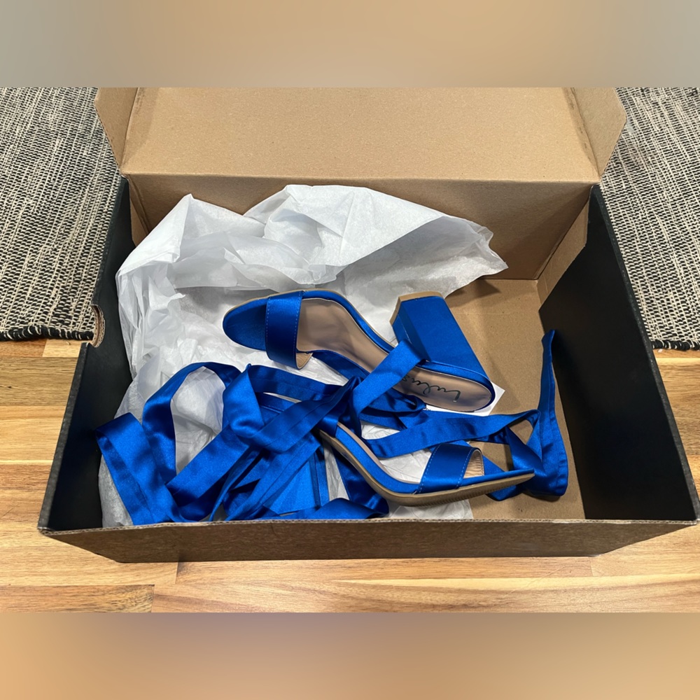 Lulus Alta Blue Satin Lace-Up Heel